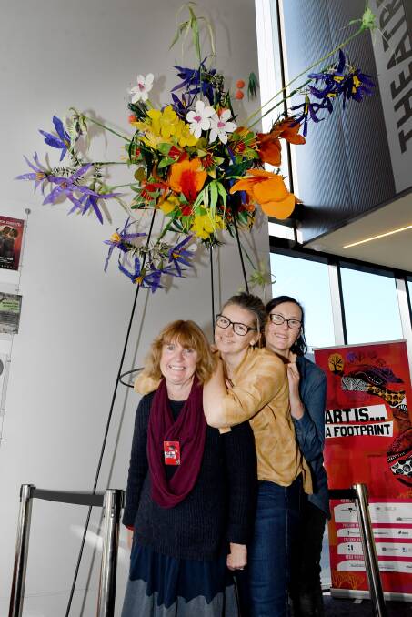 FESTIVAL FUN: Art Is... Festival special projects co-ordinator Elaine Uebergang, general manager Sarah Natali and Festoon artist Alison Eggleton. Picture: SAMANTHA CAMARRI