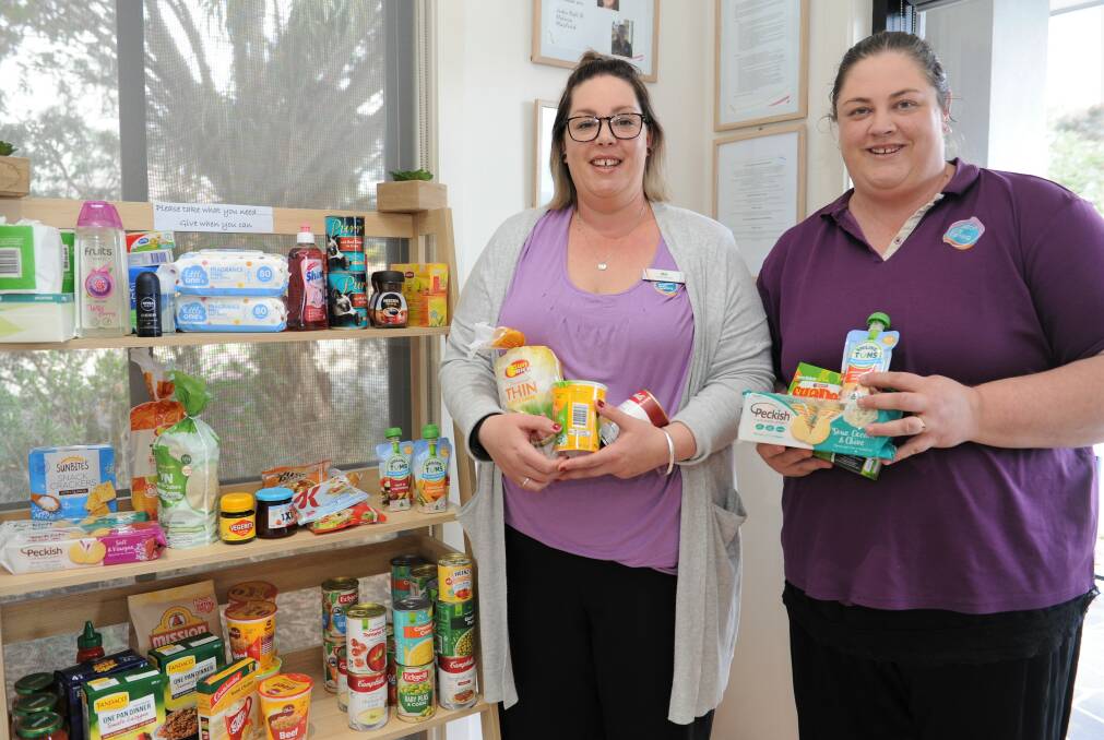 COMMUNITY: Goodstart Early Learning Horsham centre director Mel Roberts and early childhood teacher Jodie Rabl with the centre's community pantry. Picture: JADE BATE