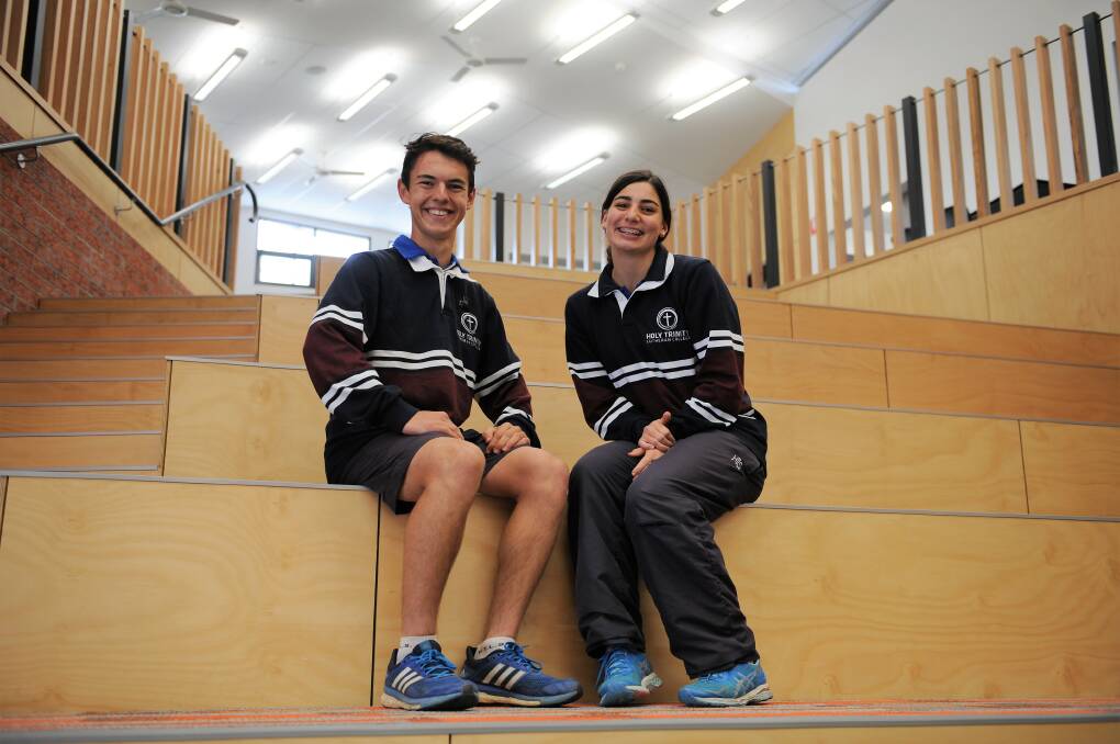 NEW BUILDING: Holy Trinity Lutheran College Year 12 students and school captains Josiah Mock and Oriana Panozzo at the school's new senior building. Picture: JADE BATE