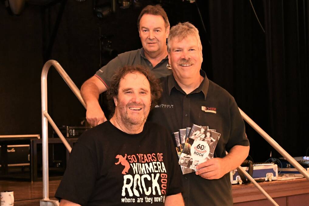 60 Years of Wimmera Rock committee members Dave McMaster, Lynton Brown and Malcom Schier get ready to rock. Picture: JADE BATE
