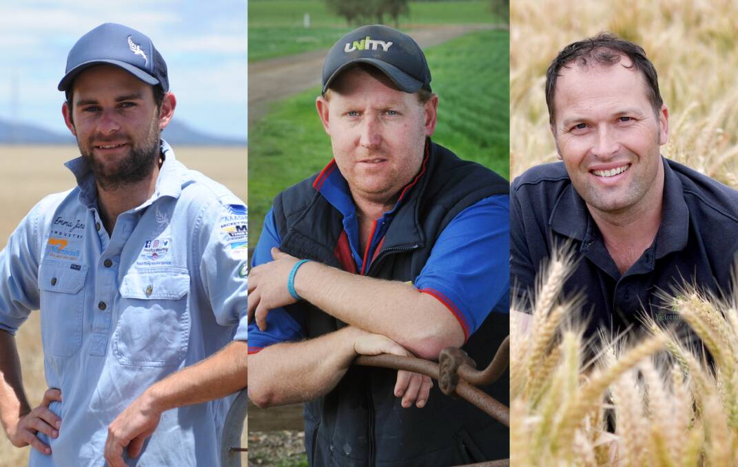 St Helens Plains farmer Ben Brooksby, Rupanyup farmer Matt Hurley and Murra Warra farmer David Jochinke.