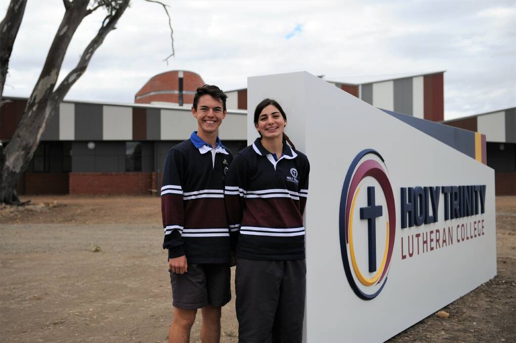 NEW BUILDING: Holy Trinity Lutheran College Year 12 students and school captains Josiah Mock and Oriana Panozzo at the school's new senior building. Picture: JADE BATE