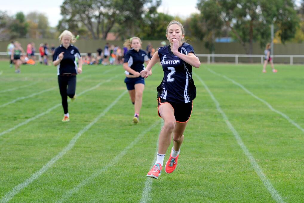 SPRINT: Murtoa College student Chloe Wilson competing at her school's athletics carnival at Horsham's Dudley Cornell Park in 2016. Picture: SAMANTHA CAMARRI