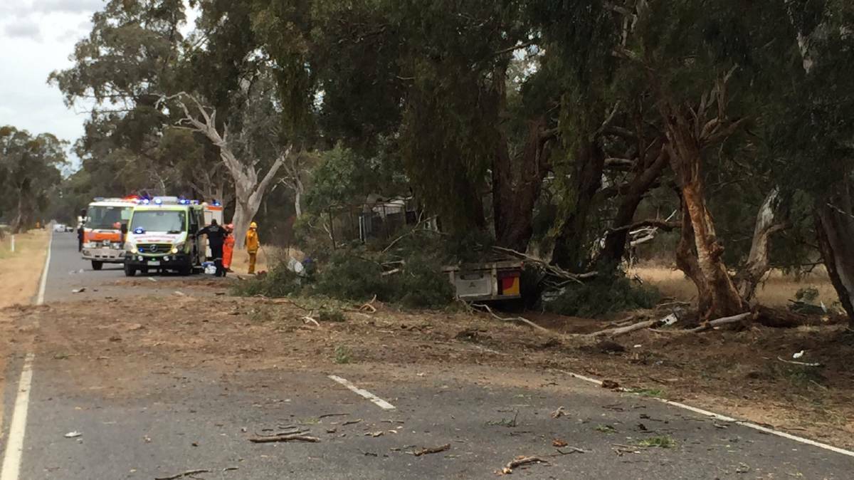  CHAOS: The scene of the truck incident on Donald-Stawell Road. Picture: Maggie Raworth