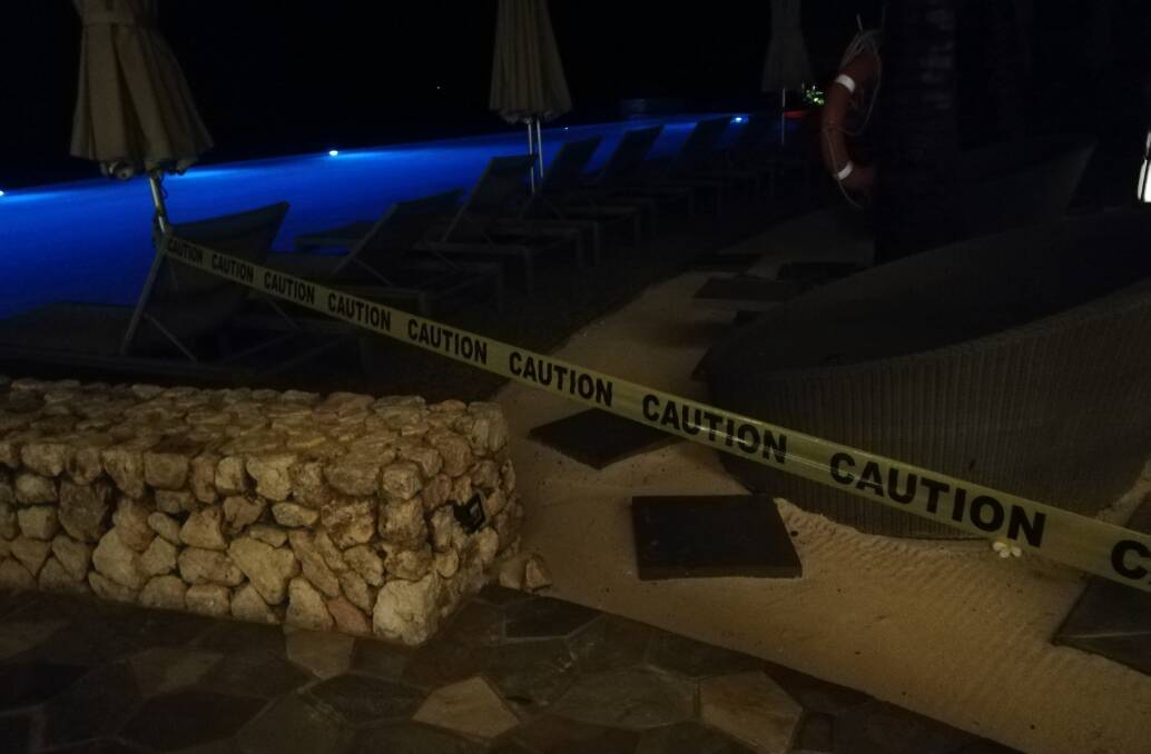 CLOSING DOWN: Following the first confirmed case of the coronavirus the resort tapes off the pool to ensure people don't come into close contact with each other.