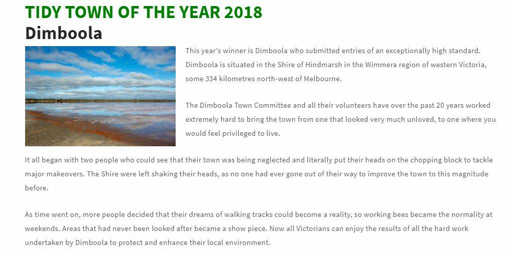 How does a small town like Dimboola prepare to host the Tidy Town awards?