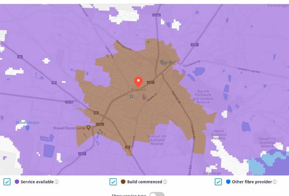 The NBN is still being rolled out in the brown areas and is available in the purple areas. White indicates properties are able to connect through nbn Sky Muster TM  satellite. Source: NBN Co.