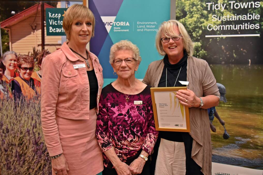 WINNERS: Kaylene Pietsch, Jan Ballard and Jo Donnelly accept the Community Action and Leadership award on behalf of the Dimboola Town Committee. Picture: CONTRIBUTED.
