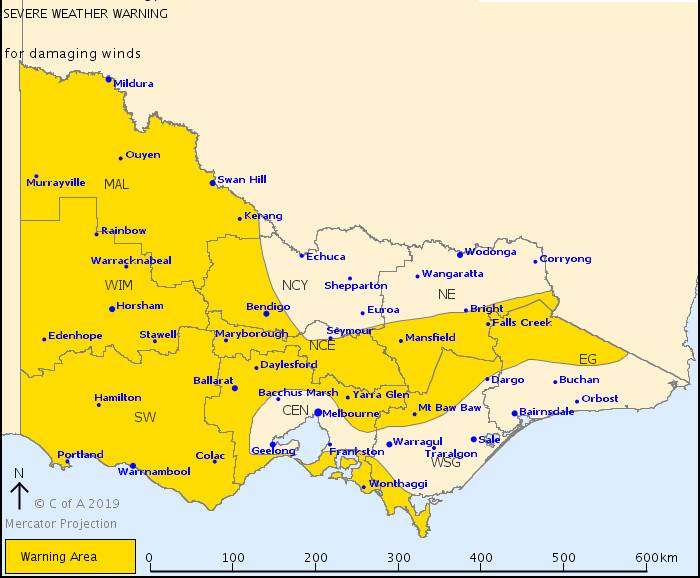 Severe weather warning issued for Wimmera with damaging winds forecast