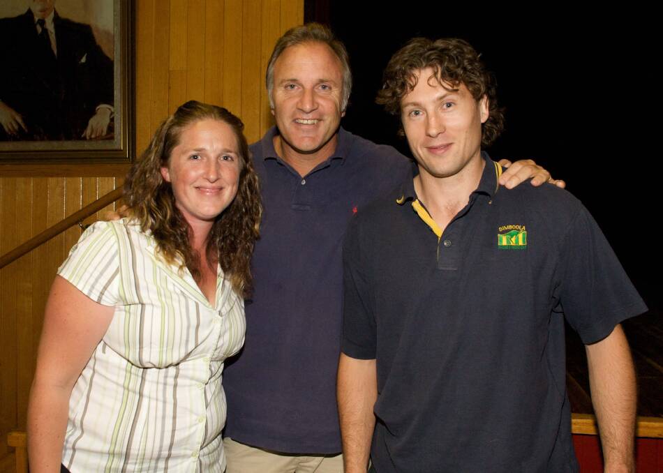 Dimboola's Lauren and Al McKinnon with Tim Watson when he visited the club in 2011. Picture: AMY PYSDEN