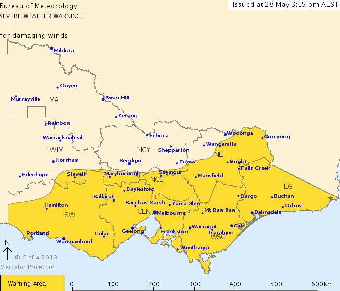 Severe weather warning issued for Stawell, Ararat