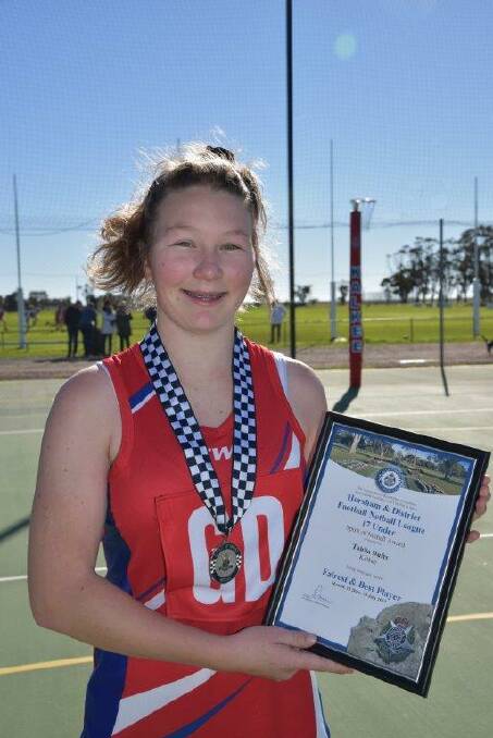 RECOGNITION: Kalkee's Tahlia Dufty received the round 13 Spirit of Netball Award. 