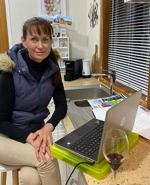 RARING TO GO: Yolande Grosser said that she had everything that she needed for her online meeting ... including the kitchen sink.