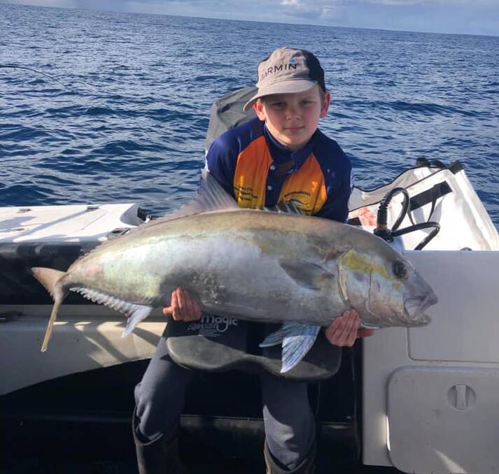 SENSATIONAL EFFORT: Young fisherman JP Oosthuizen, 8, with his spectacular-looking jumbo sampson fish. Pictures: SUPPLIED