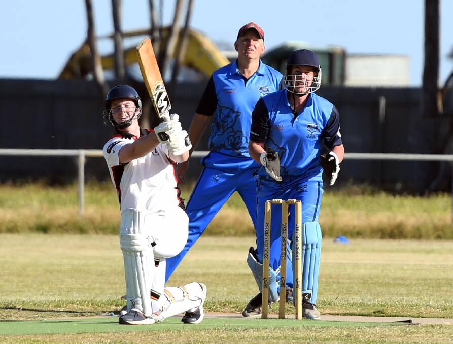 RUNS: Horsham Saints' Aiden Laffy watches on after he hits a boundary against Rup-Minyip. Picture: MATT CURRILL