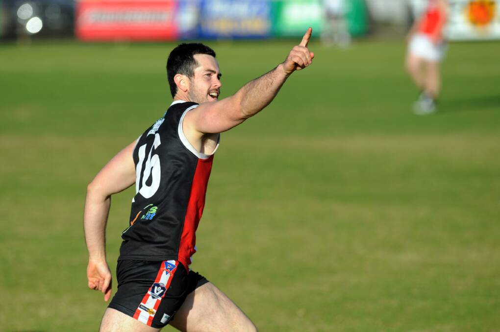 Matthew Combe celebrates a goal in the 2016 qualifying final. 