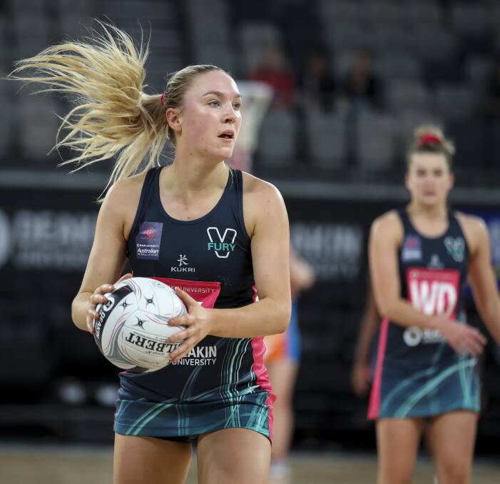 Sacha McDonald playing for ANL premiers the Victorian Fury this year. Picture: GRANT TREEBY/NETBALL VICTORIA