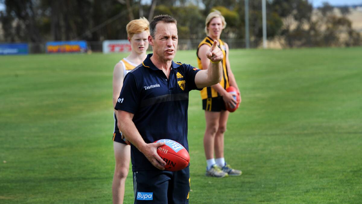 COUNTRY BOY: Hawthorn coach Alastair Clarkson during a training clinic at Kaniva. Picture: FILE