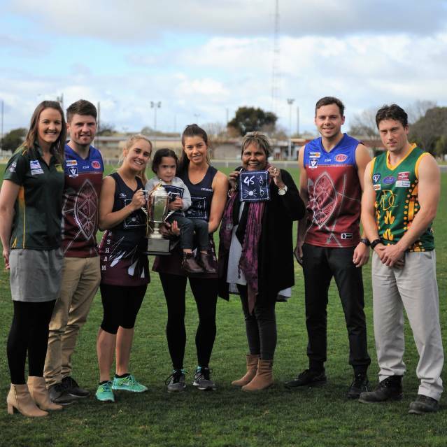 Horsham and Dimboola model their Indigenous guernseys in 2017.