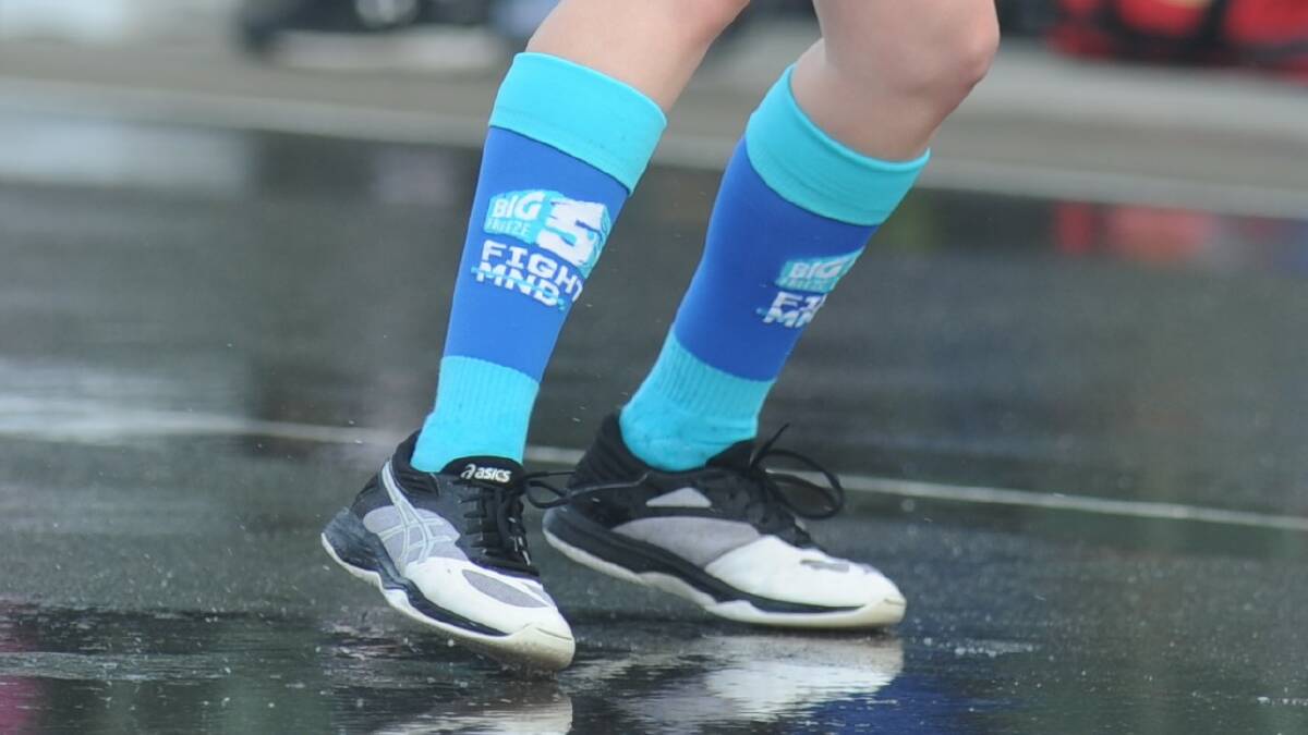 FOR A CAUSE: A Stawell netballer wearing the socks in support of "Sockit2MND" round high and proud on Saturday. Picture: MATTHEW CURRILL 