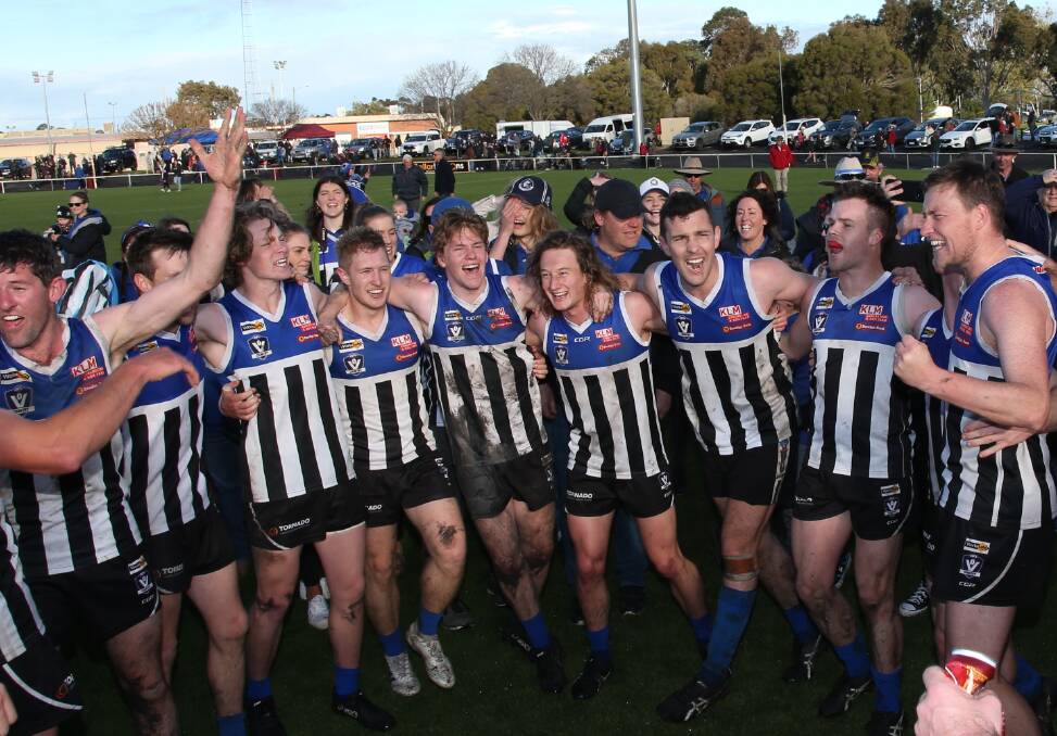 HOW GOOD: Minyip-Murtoa belts out the song with spectators after winning the 2019 Wimmera league grand final. Picture: PETER PICKERING 