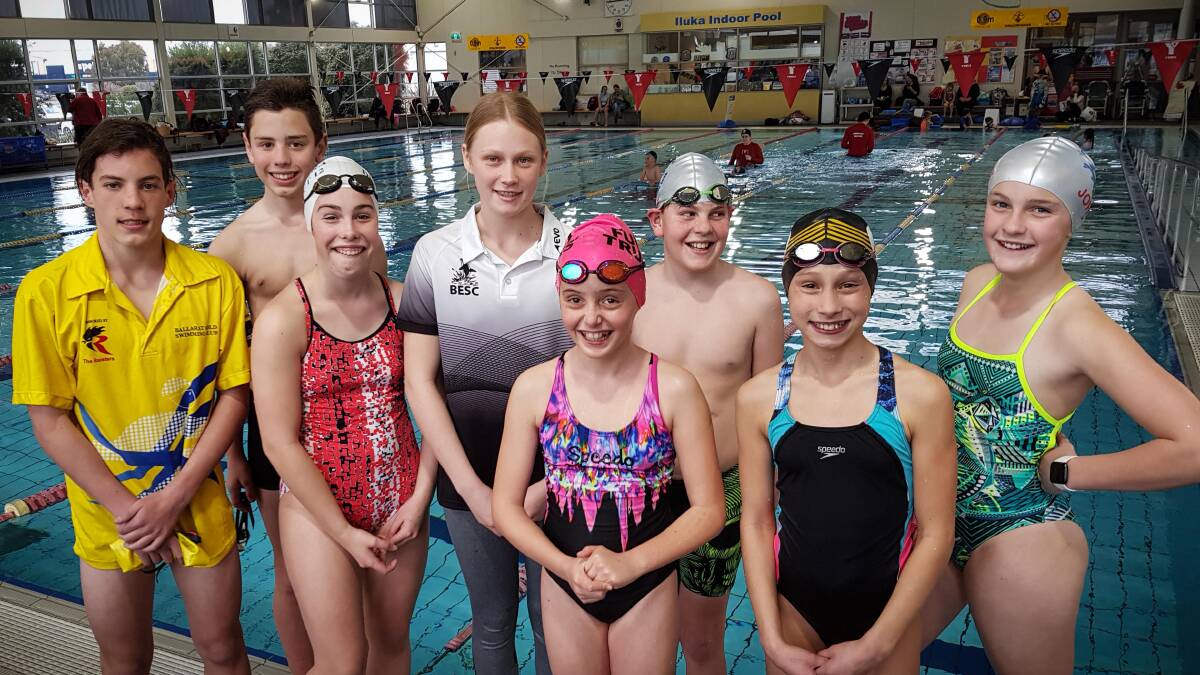 EAGER: Swimmers Deacon Briggs, Jack Lanyon, Claudia Lanyon, Lily Eldridge, Krys Syrota, Tom Urquhart, Billie Donnan and Jorja Clode. Picture: CONTRIBUTED