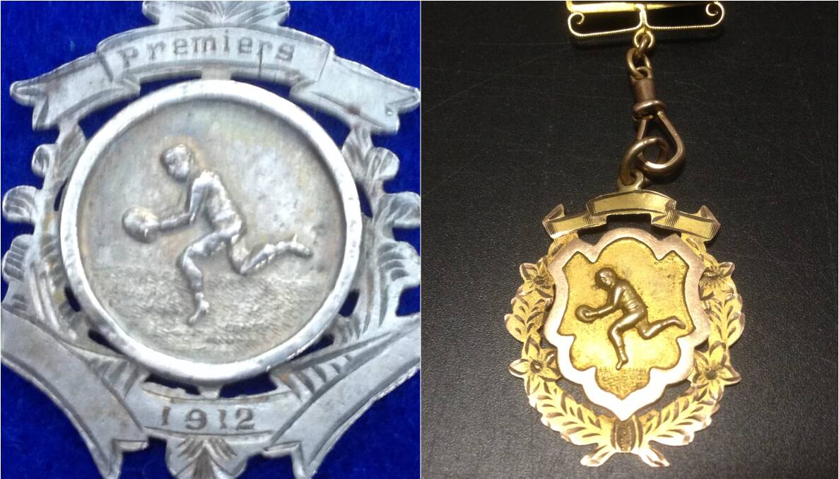 Some of the medals Schultz has photographed as he collates history. A 1912 premiership medallion and a medallion gifted to Frank Fisher and kept within the Fisher family. Pictures: CONTRIBUTED