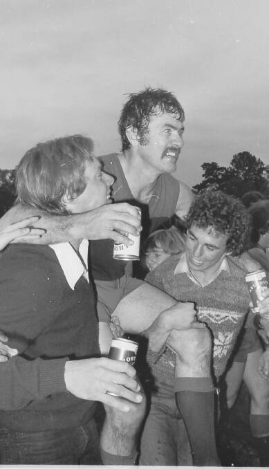 Horsham coach Peter Morrison is carried off the field after winning the 1979 premiership.