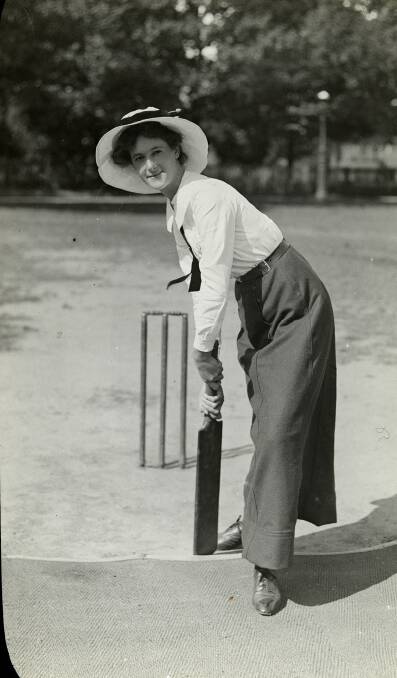 TRAILBLAZER: A batter takes guard during a women's cricket match in the early 1900s. Picture: STATE LIBRARY OF VICTORIA