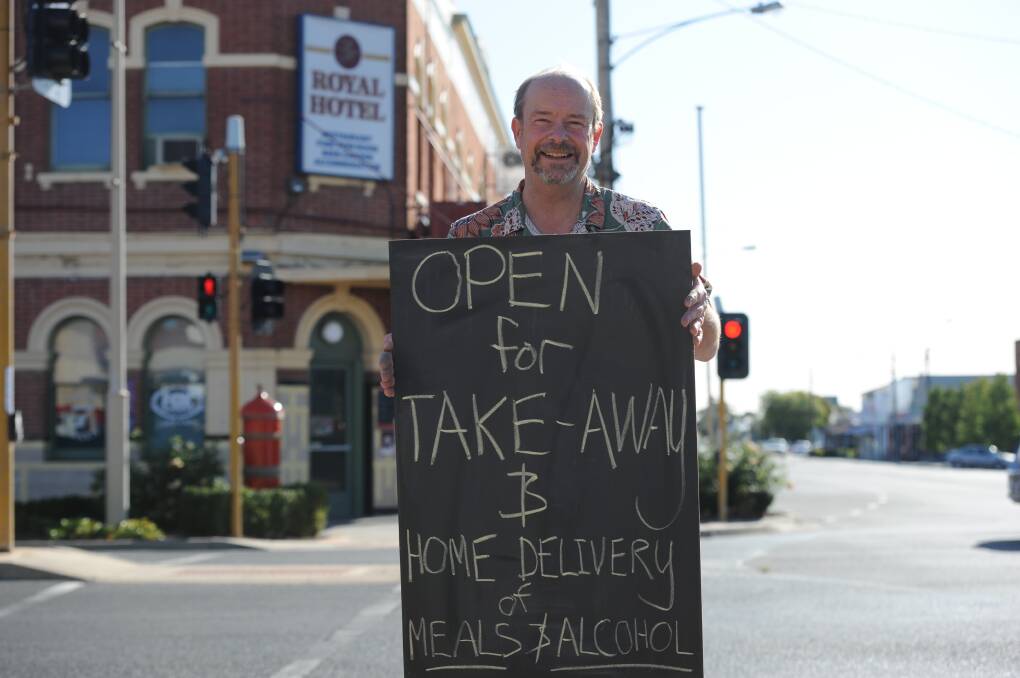  Royal Hotel publican Grant Fiedler is staying optimistic and offering delivery of takeaway meals and alcohol. Picture: RICHARD CRABTREE