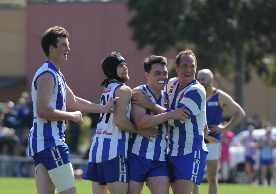 Harrow-Balmoral players celebrate during the reserves grand final. Picture: MATT CURRILL