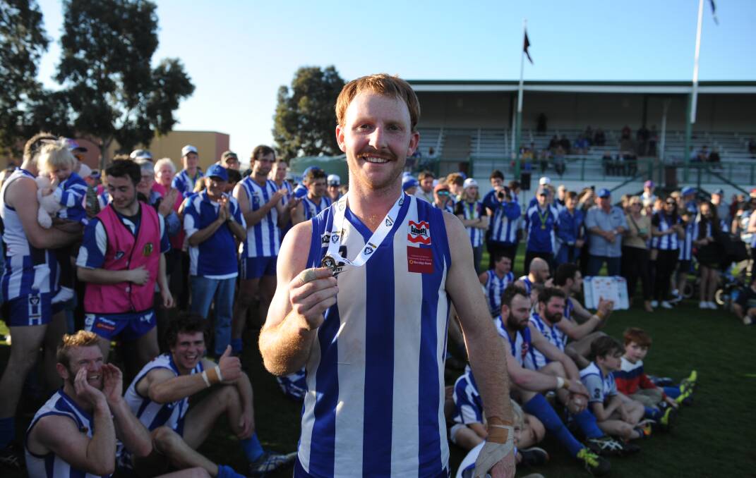 Eric Guthrie with his best on ground medal after the grand final. Picture: MATT CURRILL