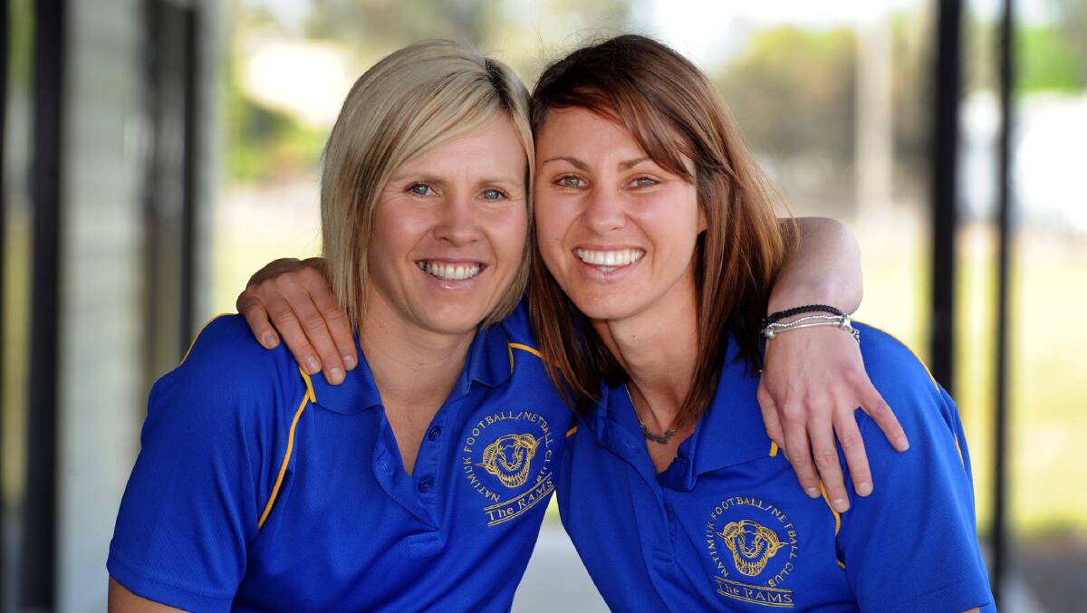 Cheryl Sudholz and Michelle Trigg before the 2014 grand final. 