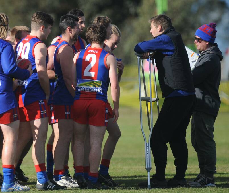 An injured Jack Musgrove talks to his troops in 2019.