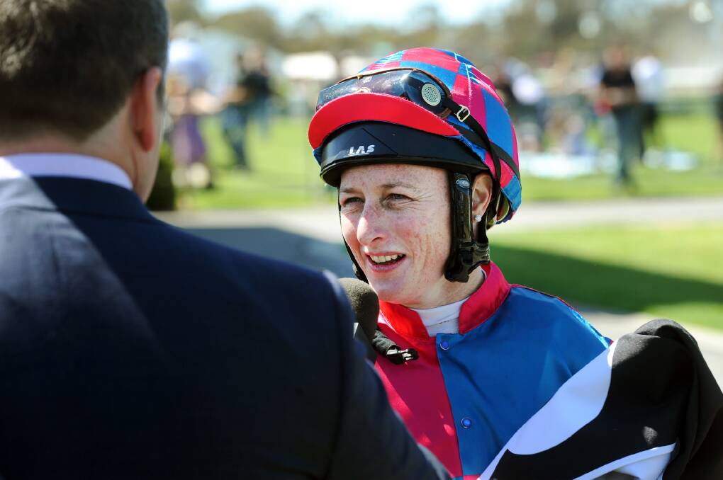 Linda Meech speaks after winning Race 2 on Green Patina for Terry O'Sullivan at the 2016 Horsham Cup.