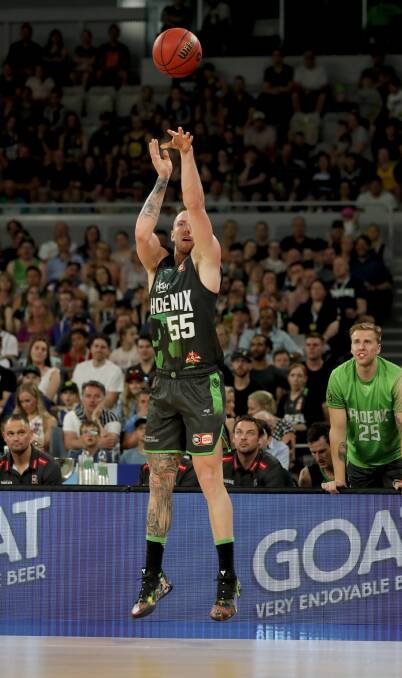 Mitch Creek shoots from deep for the Phoenix during the 2019-20 NBL season. Picture: SOUTH EAST MELBOURNE PHOENIX