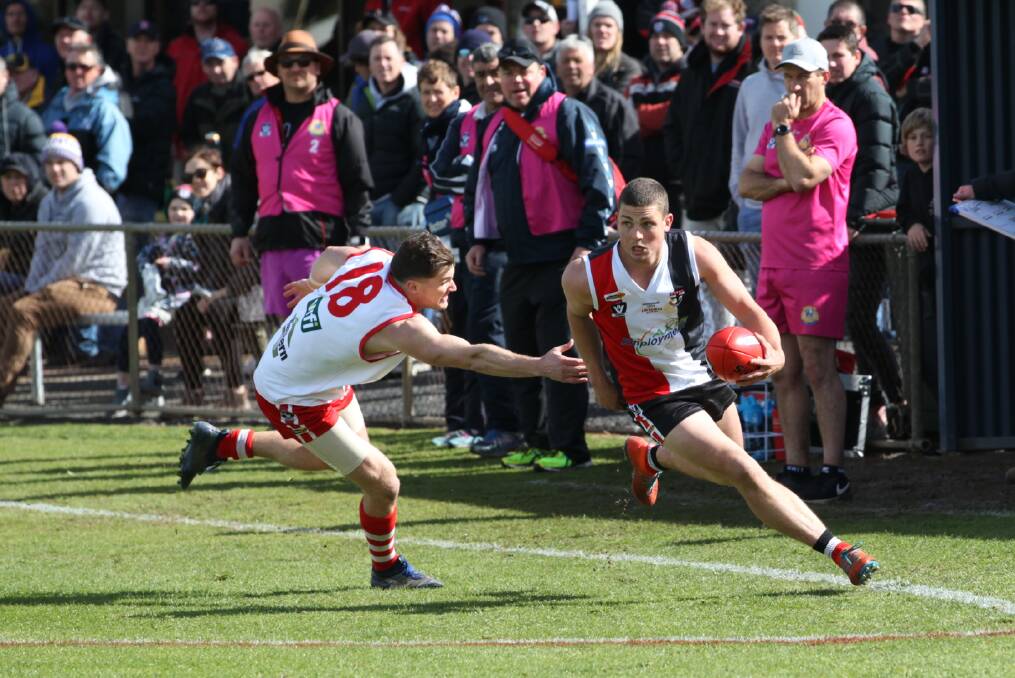Horsham Saints' Sam Jasper streaks down the wing during the 2019 WFL semi final. Picture: PETER PICKERING