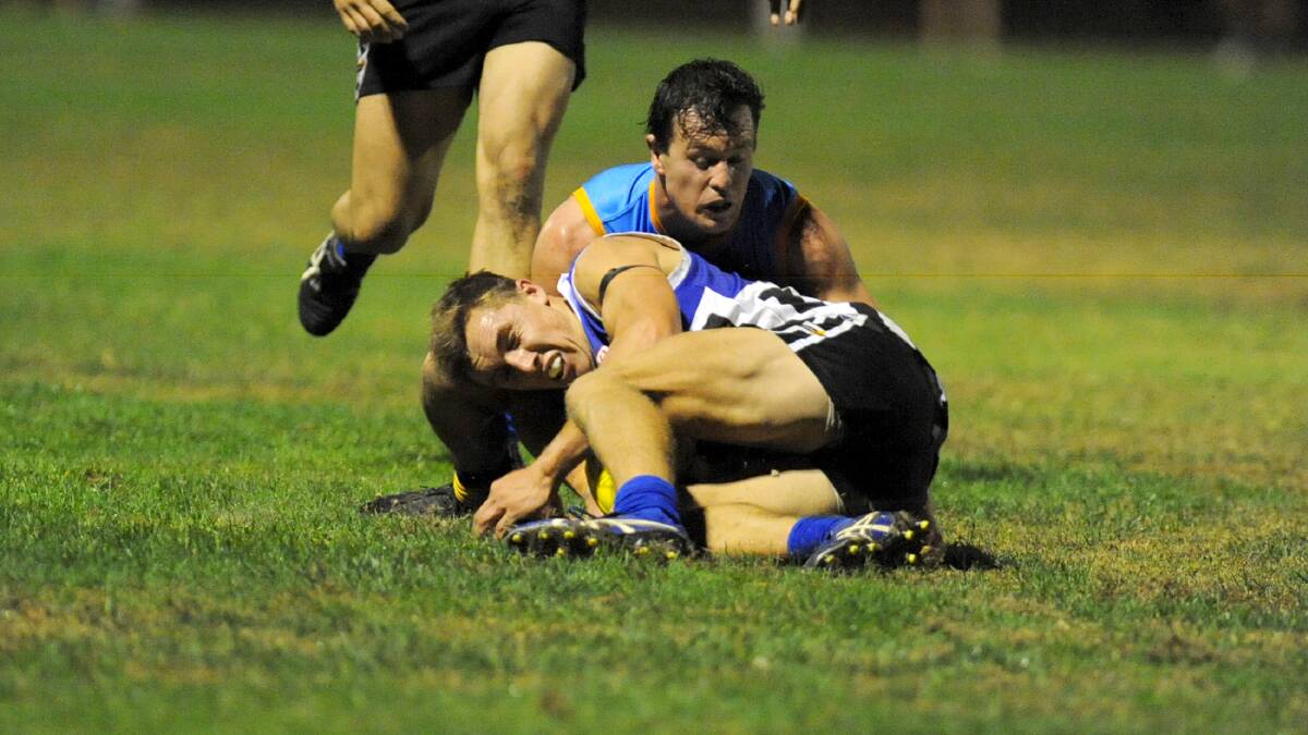 Billy Hayes wrangles a Minyip-Murtoa opponent in 2017. 