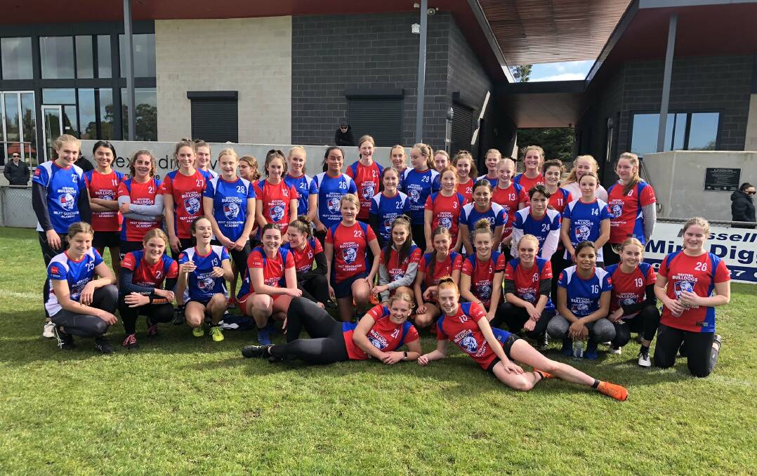 The Western Bulldogs Next Generation Academy after a hard training session in Ararat. Picture: CONTRIBUTED