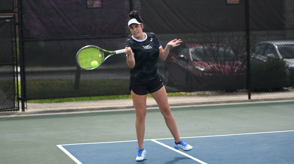 Steffi McDonald playing for her Lindsey Wilson College tennis team. Picture: LINDSEY WILSON ATHLETICS