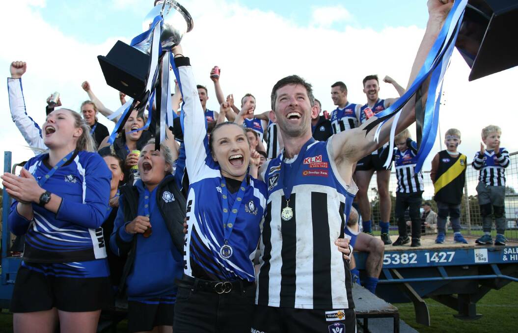 PREMIERS: Billie Bibby and John Delahunty celebrate their WNA and WFL premierships. Picture: PETER PICKERING