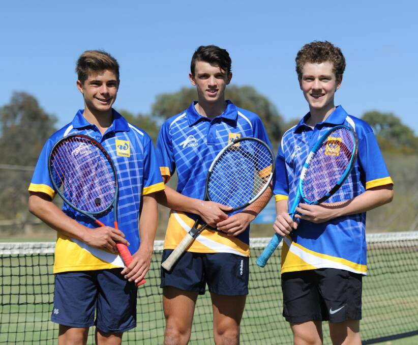 Wimmera Regional Tennis representatives Jordan Friberg, Connor Chivell and Logan Casey. Picture: MATT CURRILL