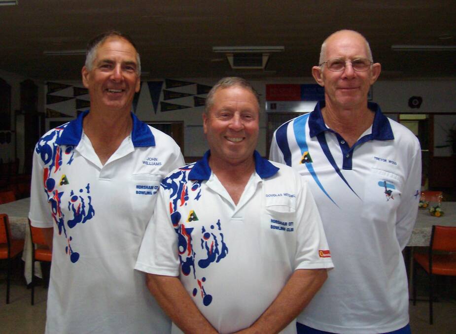 CHAMPS: Twilight Triples winners John Williams, Doug Mitchell and Trevor Wood. Picture: CONTRIBUTED