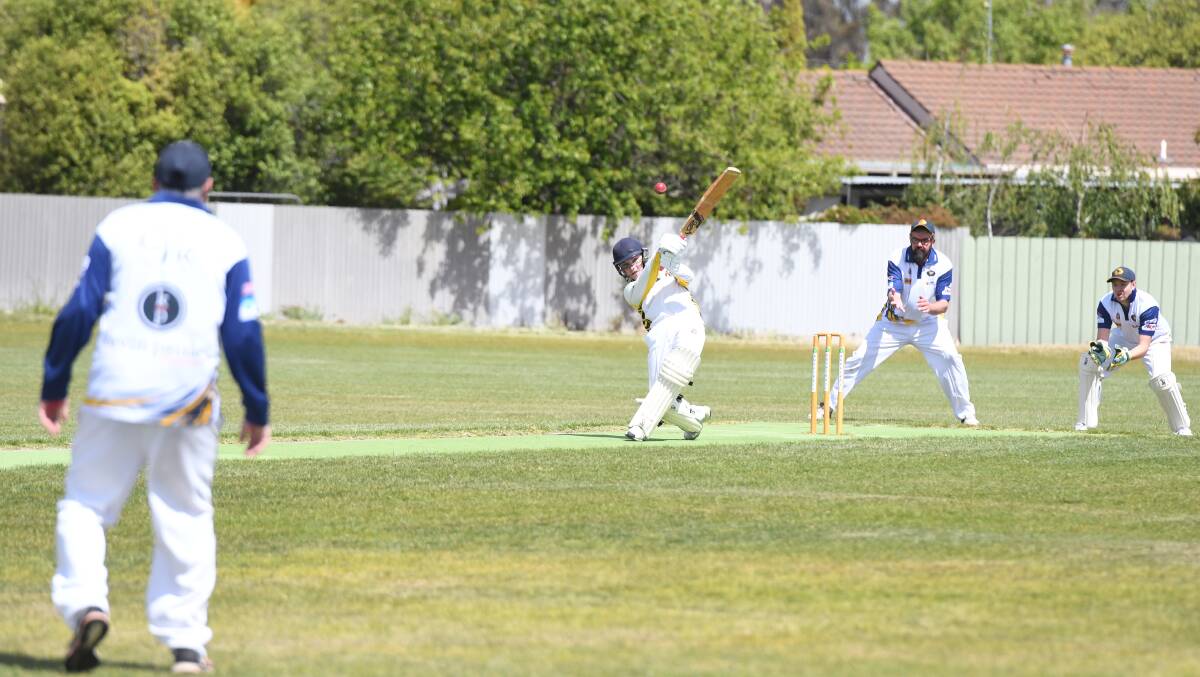 Jung Tigers' Samuel Leith sends one to boundary. Picture: RICHARD CRABTREE