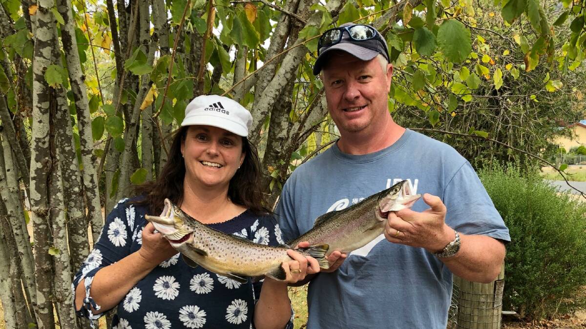 CATCH: Michelle and Geoff Ward of Invermay with their catch of trout from Lake Wartook last month. Each trout weighed in excess of one kilogram. Picture: CONTRIBUTED