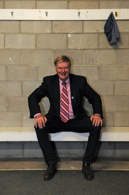 Tom Houlihan, photographed in the Harrow Recreation Reserve changerooms in April 2018, celebrating the grant. 