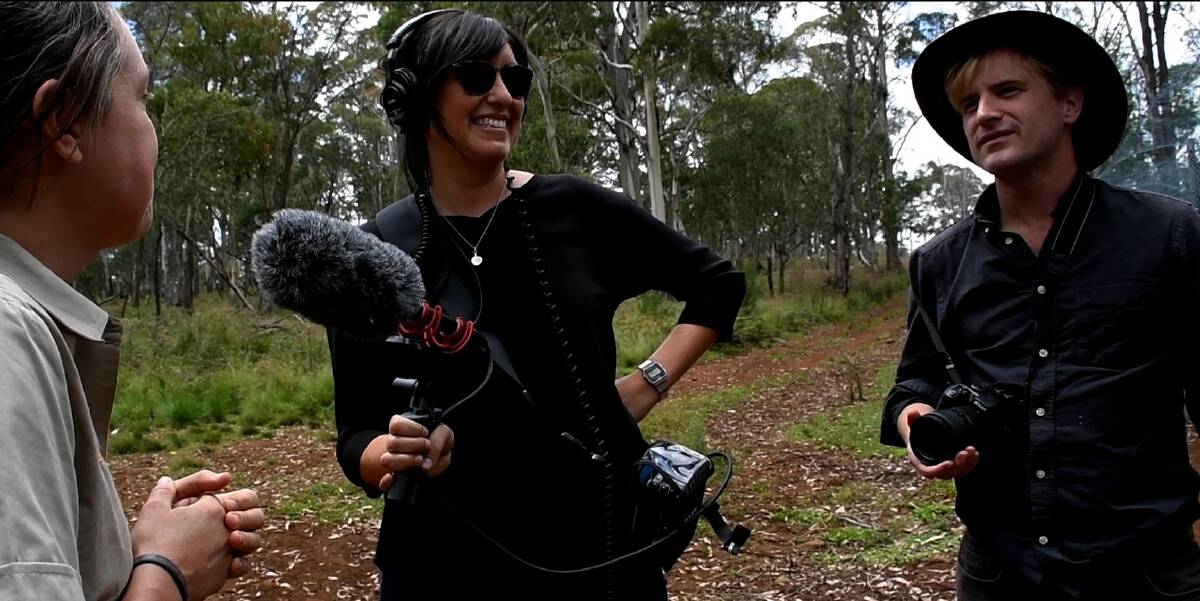 Voice of Real Australia producer Laura Corrigan (left) and host Tom Melville (right) in the field. Picture: Simon McCarthy