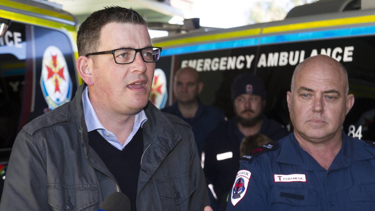 ANNOUNCEMENT: Premier Daniel Andrews reveals exciting plans for a modern St Arnaud Ambulance Station, alongside paramedic Greg Hallam. Picture: PETER PICKERING