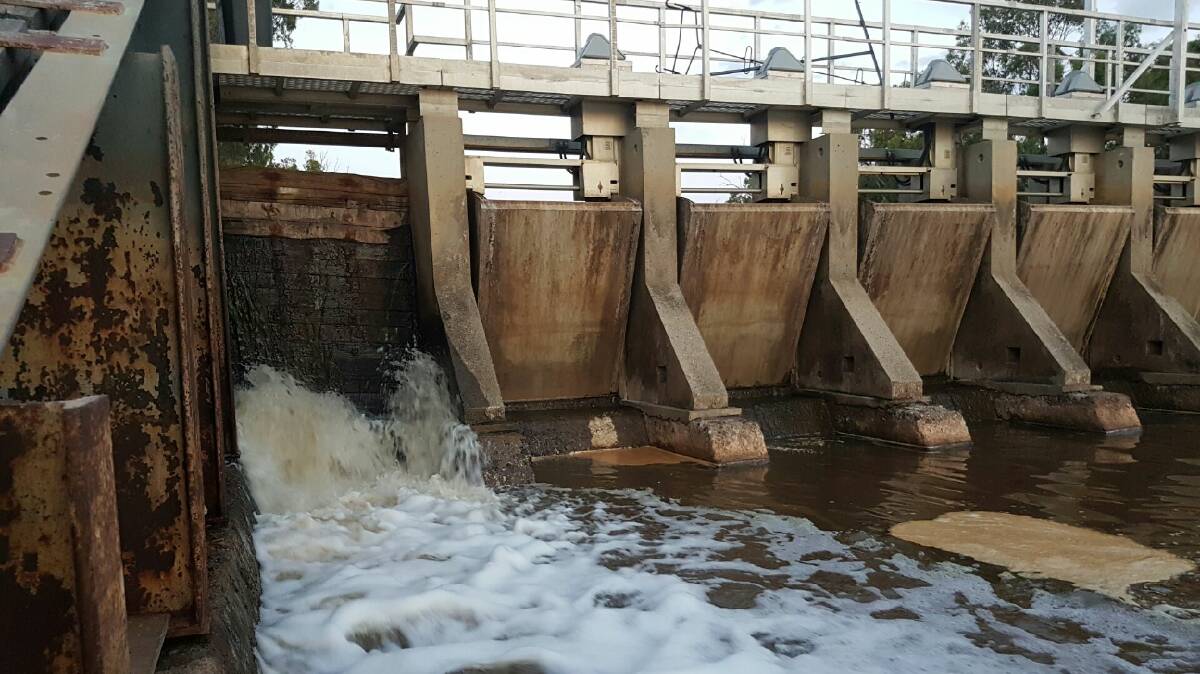 The Jeparit weir over the Wimmera River, which is releasing more water than anticipated.
