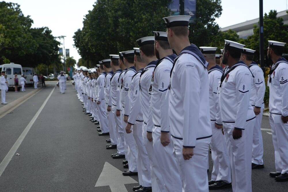 PARADE: HMAS Ararat II crew members in a previous visit to the city. Crew will be awarded  Freedom of Entry to the City on Saturday. 